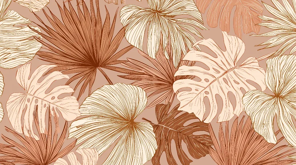 Feuilles exotiques aux teintes chaudes et lignes délicates